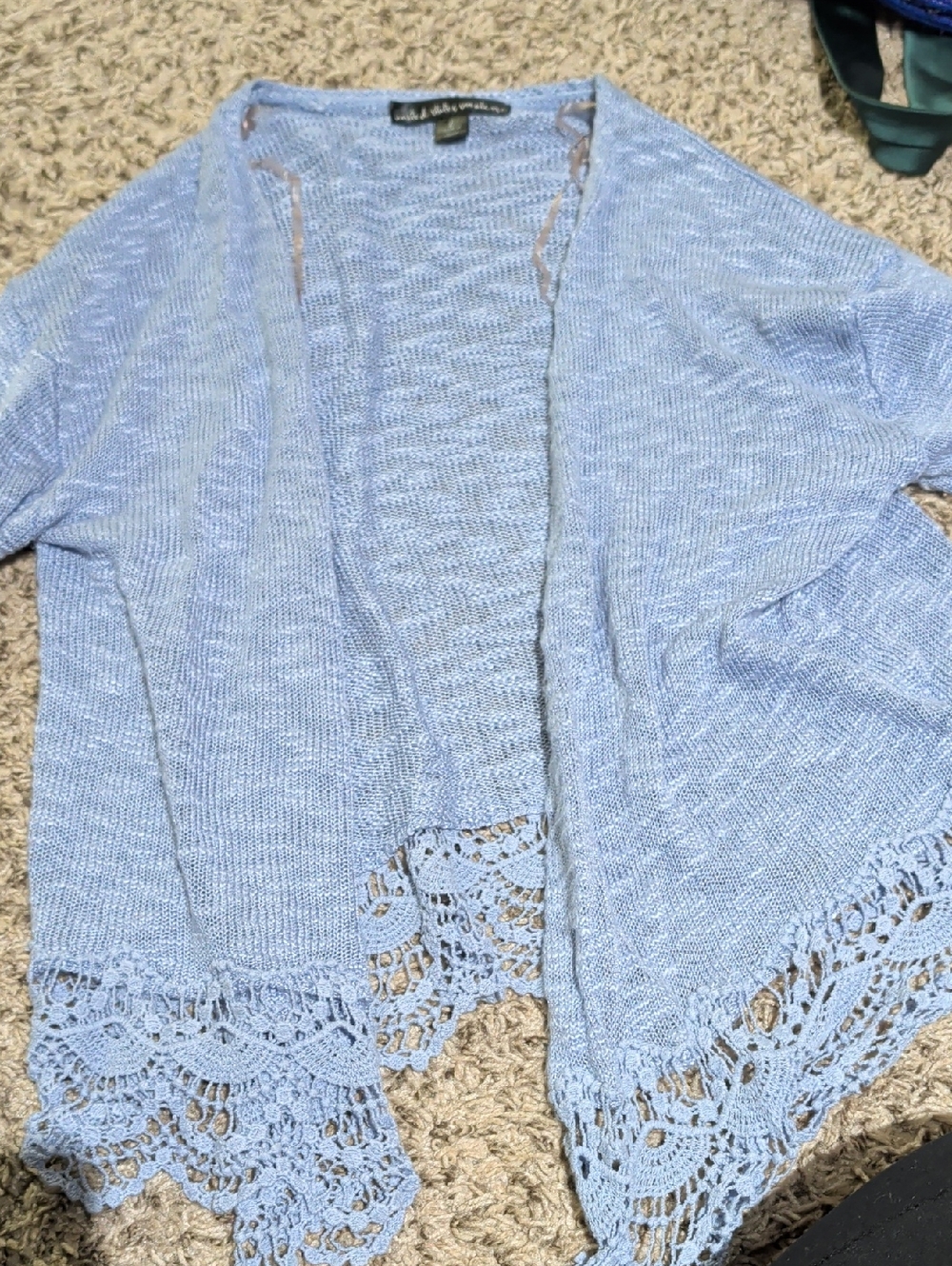 united states sweaters Light Blue Crochet-Hem Open Cardigan
